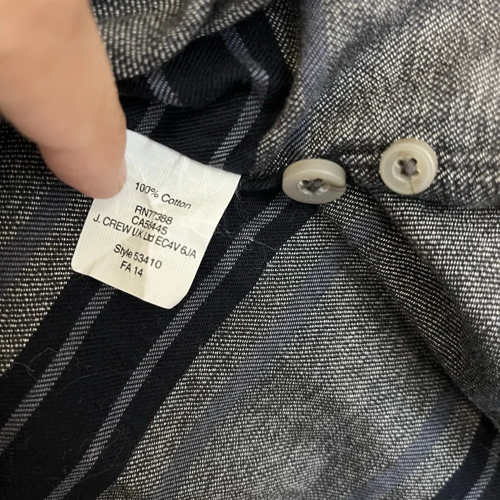 J. Crew Work Shirt Mens Large Stripped Gray Navy‎ Long Sleeve Cotton Button Down